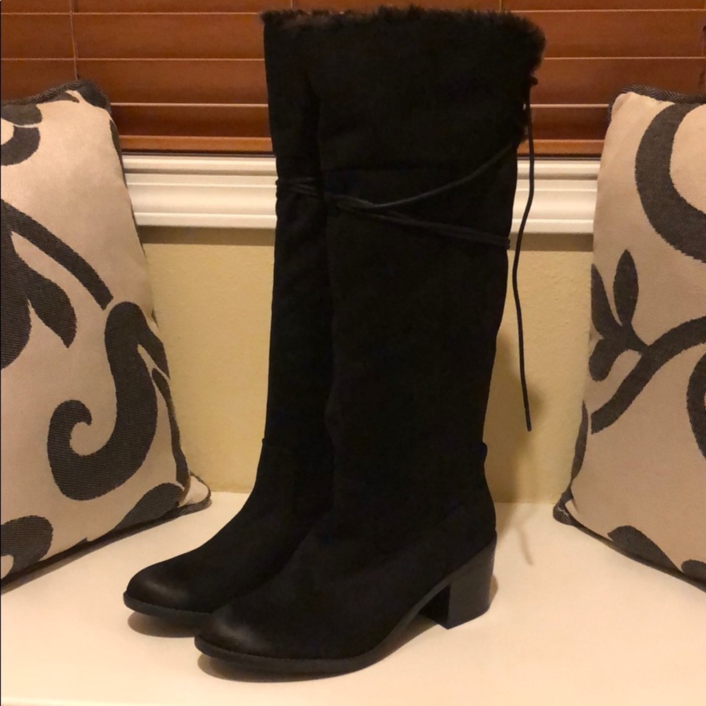 Merona knee high boots, black suede material
